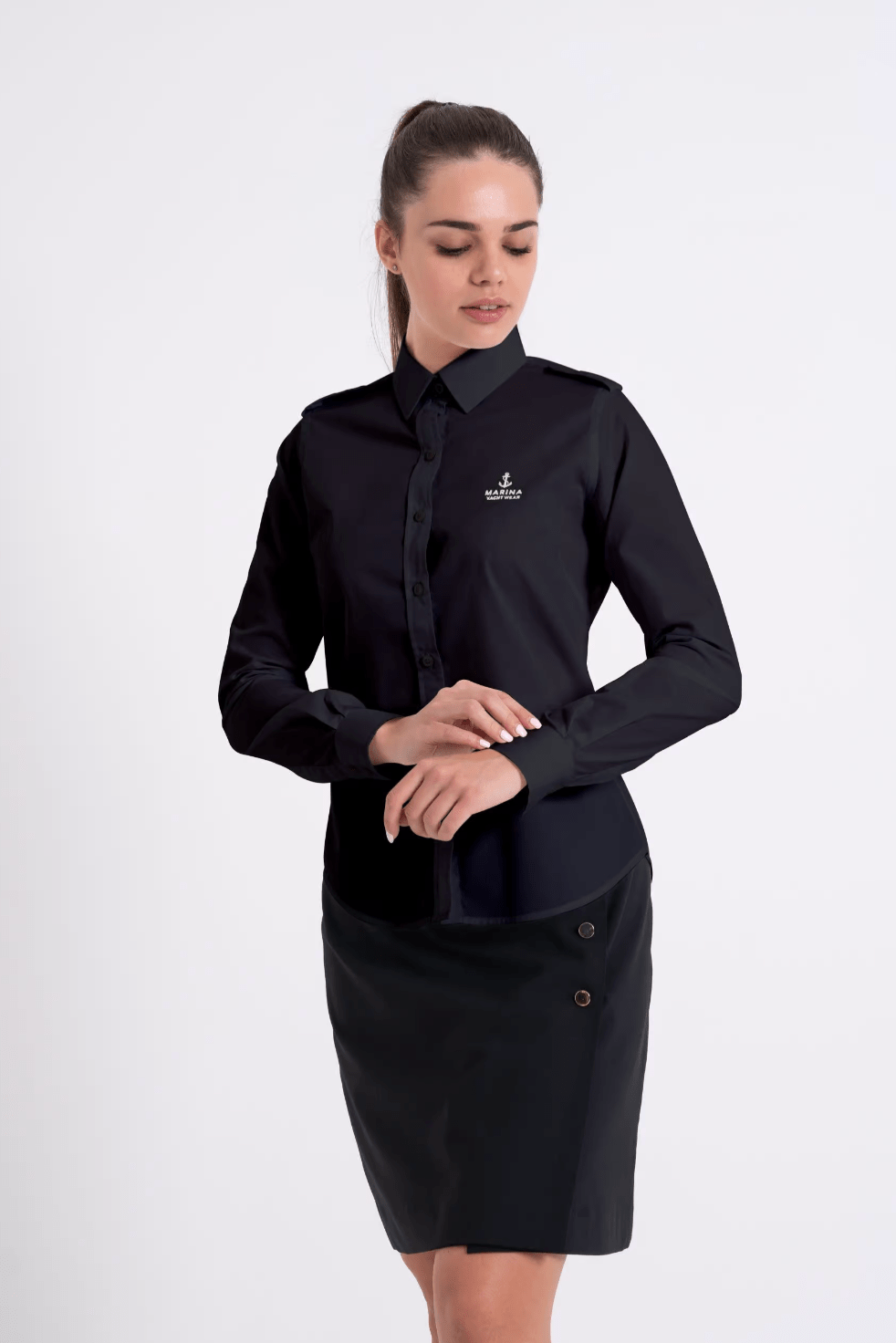 Ladies Long Sleeve Dress Shirt with Shoulder Tabs - Marina Yacht Wear