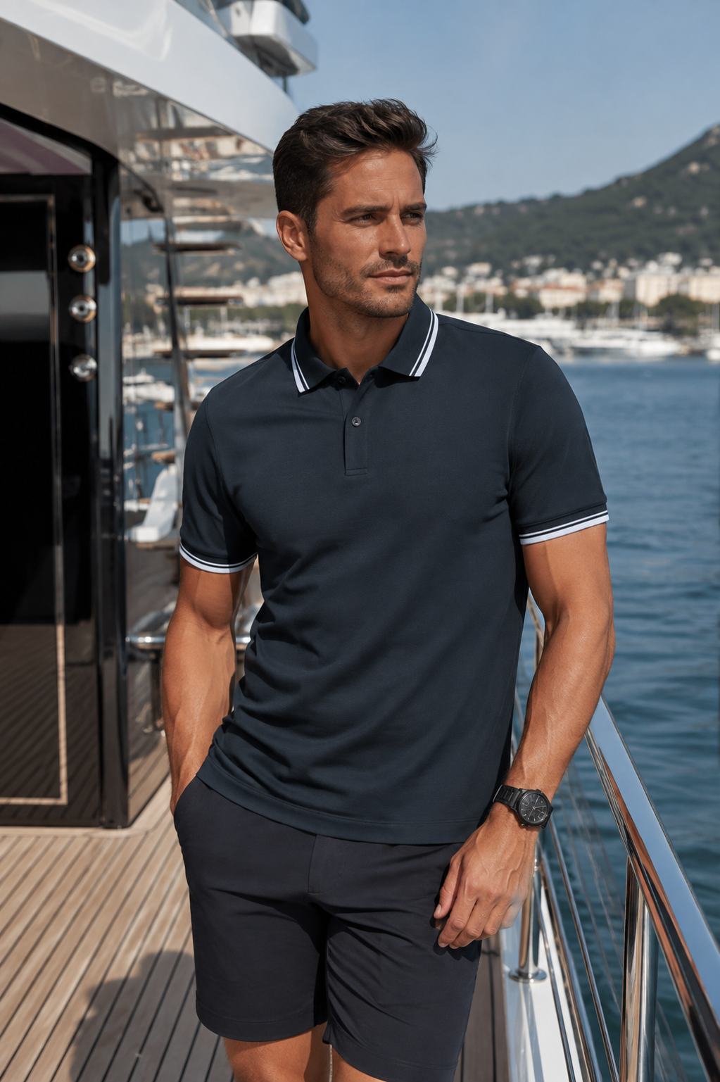 Men's polo with contrasting piping