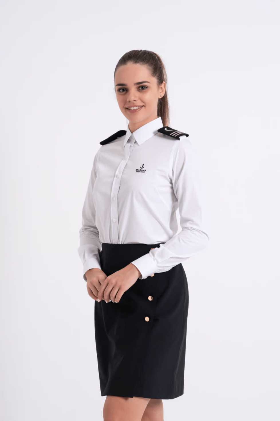 Ladies Long Sleeve Dress Shirt with Epaulettes MYW - Marina Yacht Wear