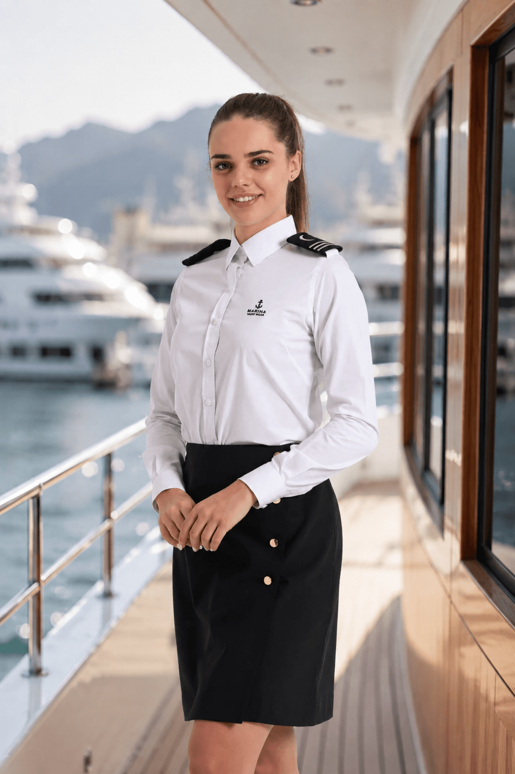Ladies Long Sleeve Elegance Dress Shirt with Shoulder Tabs - Marina Yacht Wear