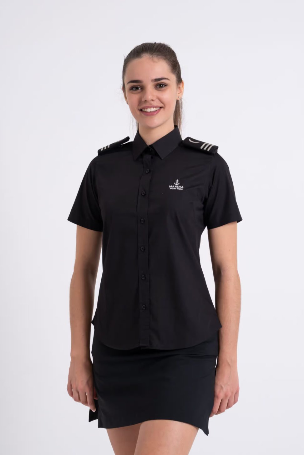 Ladies Short Sleeve Elegance Dress Shirt with Shoulder Tabs