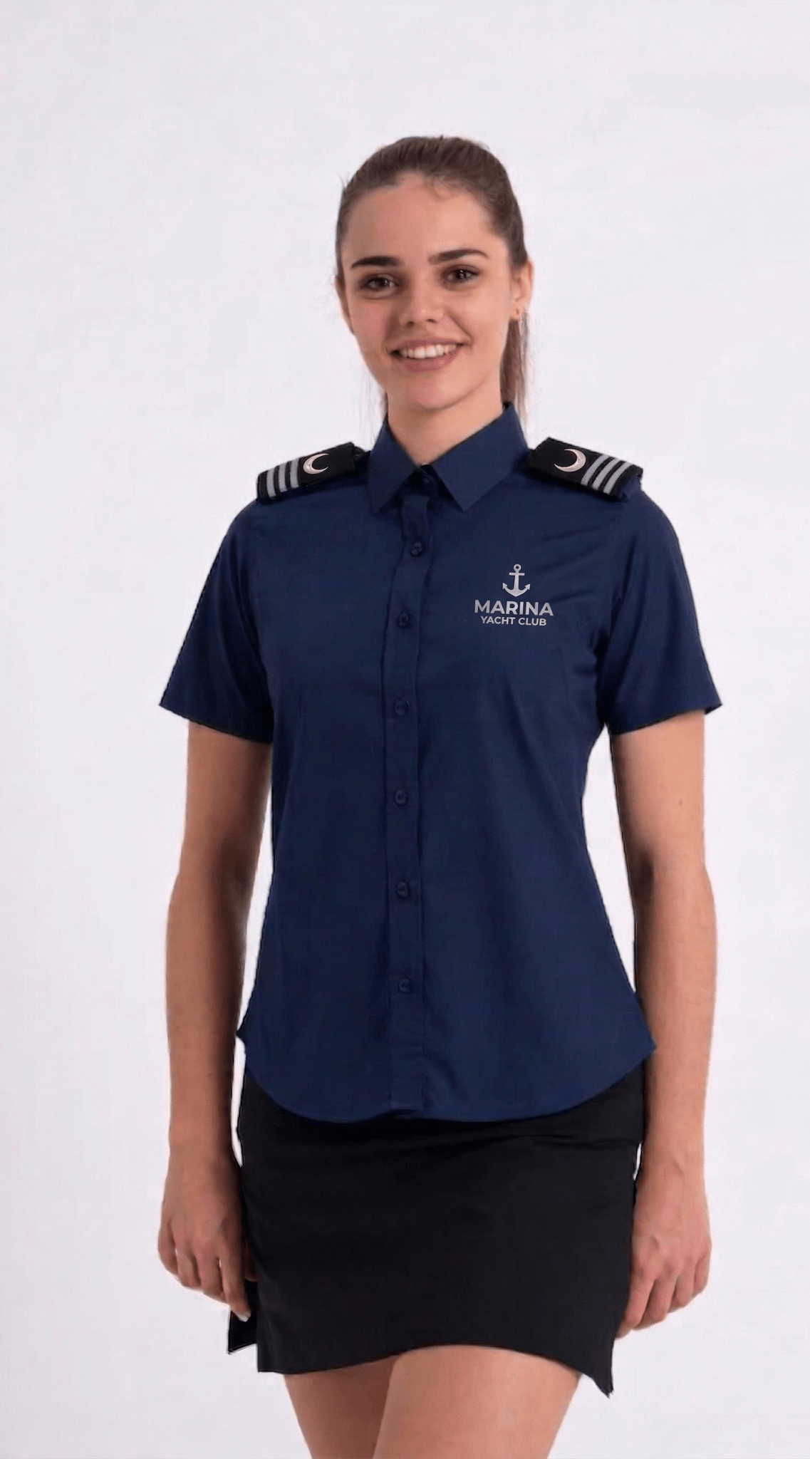 Ladies Short Sleeve Elegance Dress Shirt with Shoulder Tabs - Marina Yacht Wear