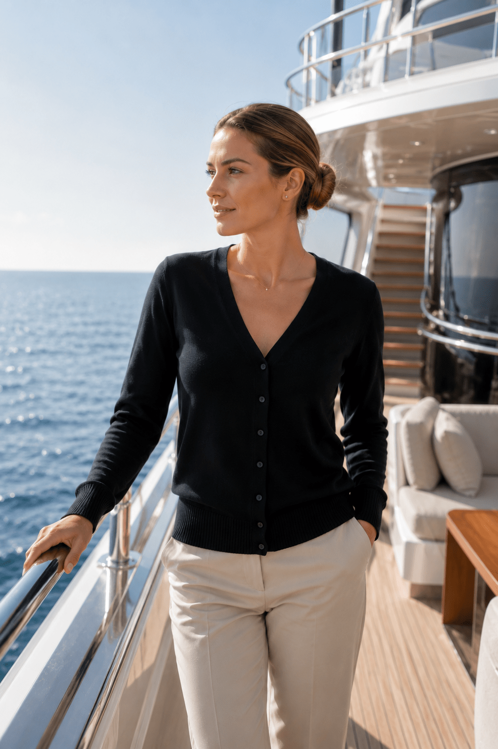 Ladies V-Neck Cardigan - Marina Yacht Wear