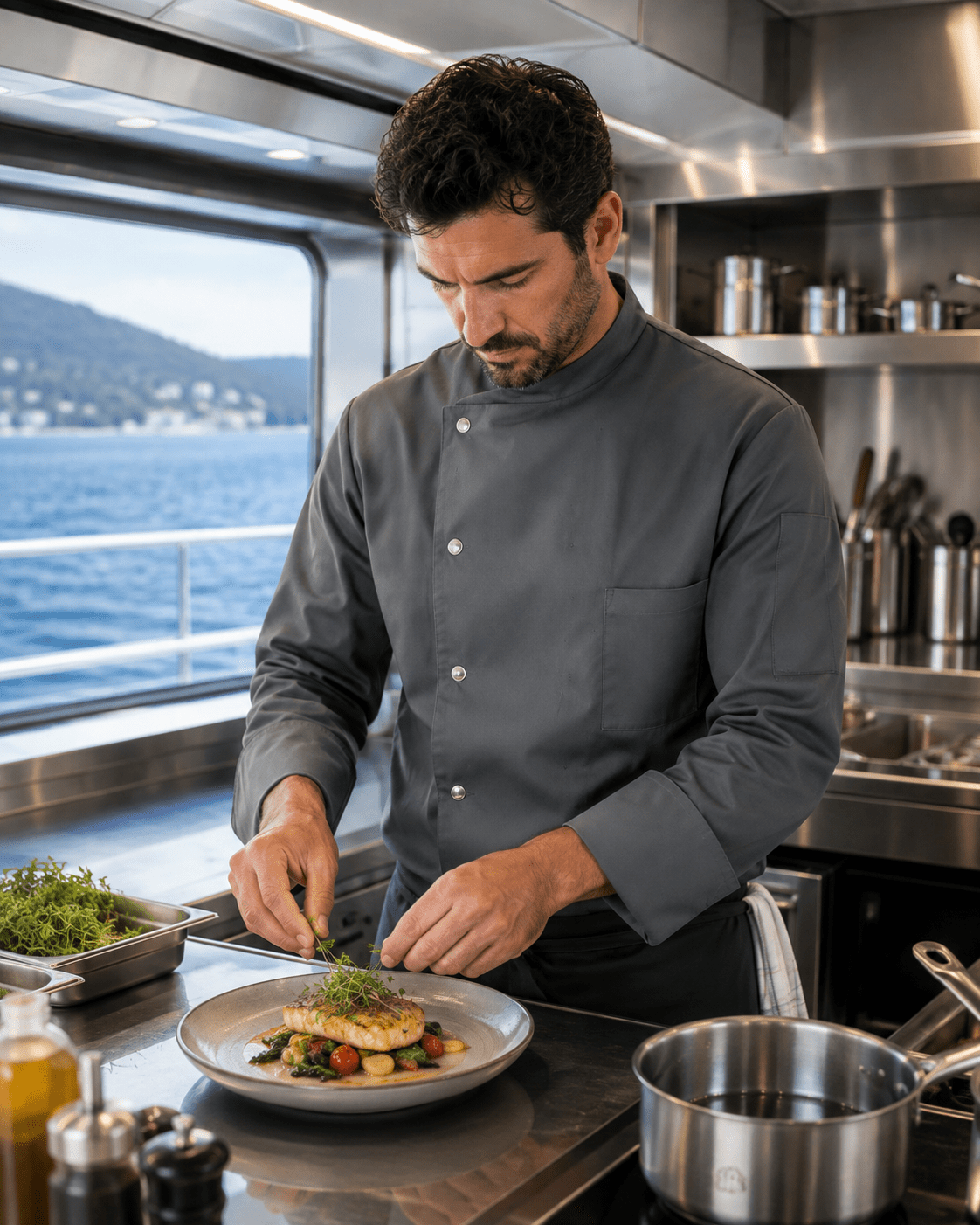 Men's Long Sleeve Chef Jacket Lars - Marina Yacht Wear