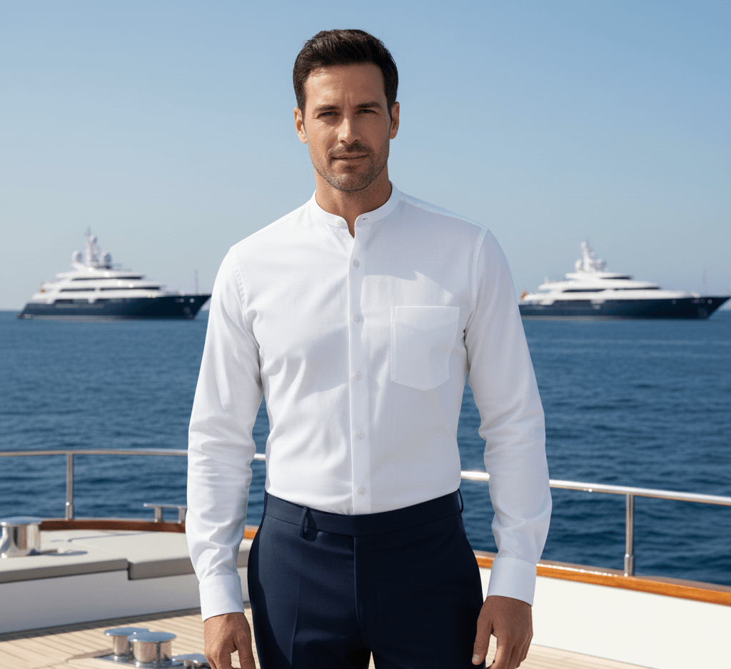 mandarin collar dress shirts for men White Mandarin Collar Shirt