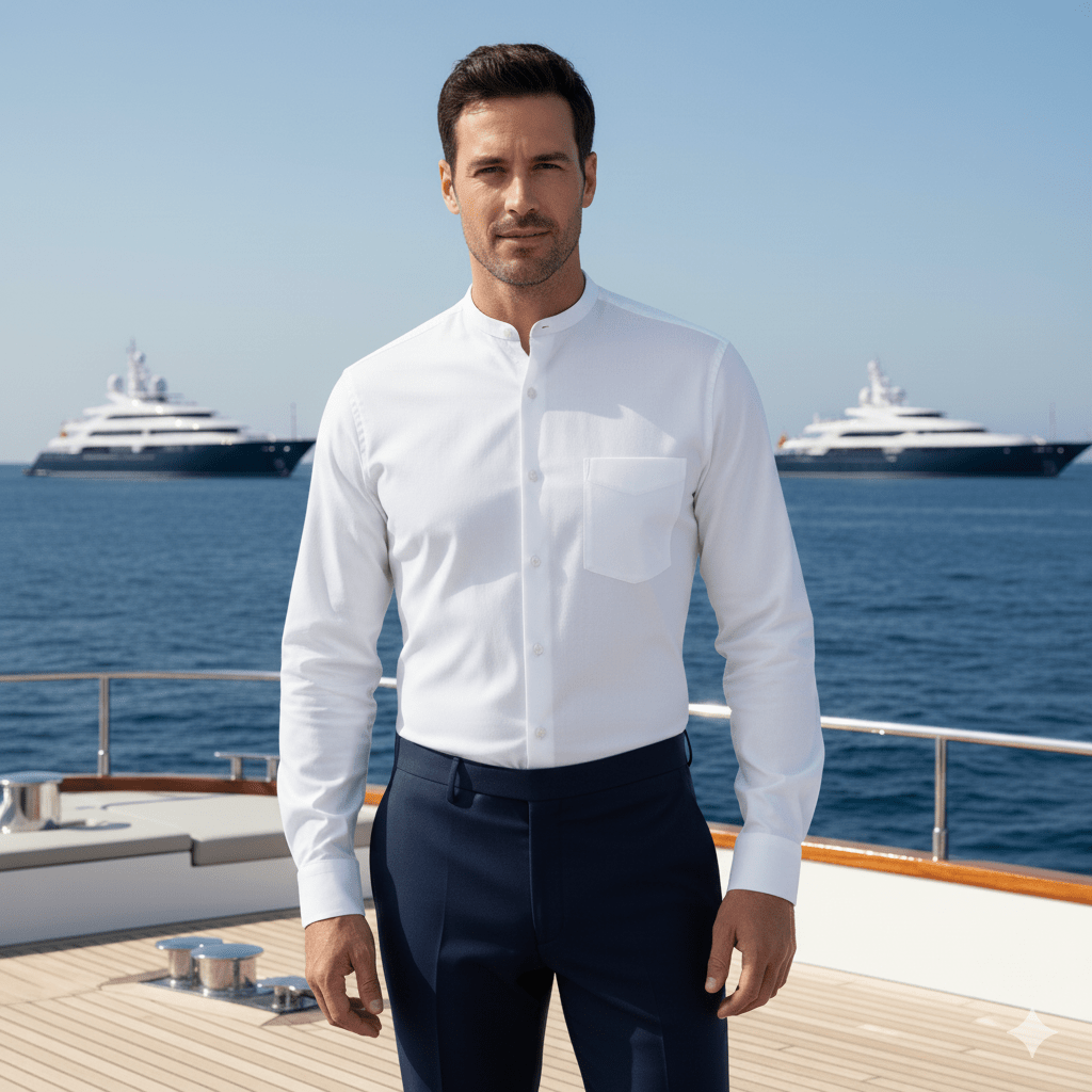 Mens Long sleeve mandarin collar dress shirt - Marina Yacht Wear