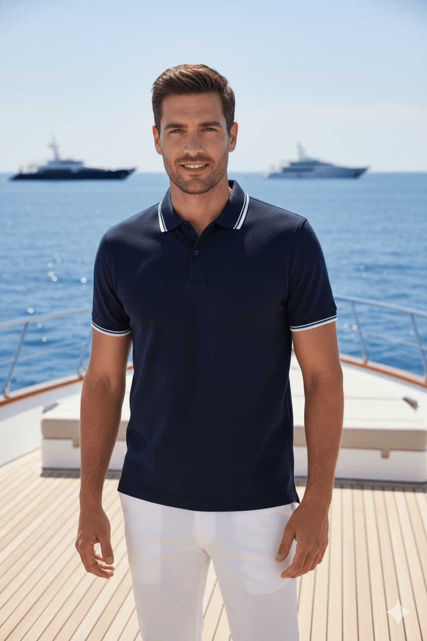 Men's polo with contrasting piping - Marina Yacht Wear