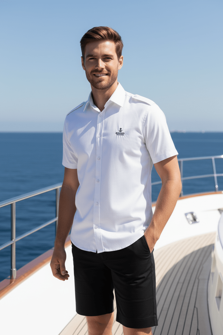 Men’s Short Sleeve Dress Shirt with Epaulets - Marina Yacht Wear